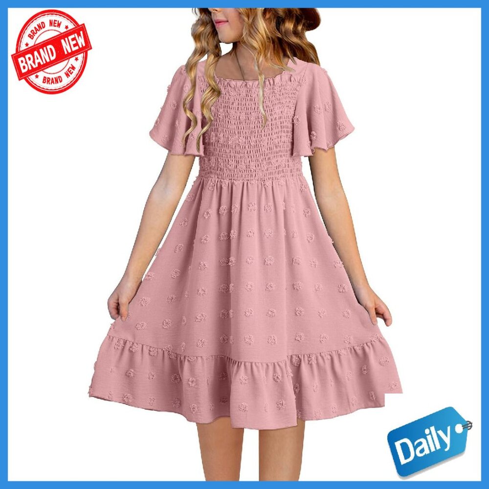 Girls Polka Dot Summer Dress Size 6-15 Years Chiffon Fabric